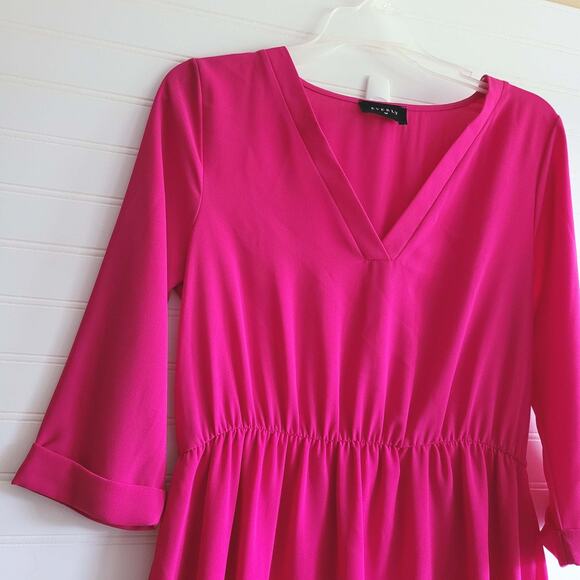 Everly Dress Womens Small Pink 3/4 Sleeve V Neck Elastic Waist Partly Lined USA - Picture 3 of 12